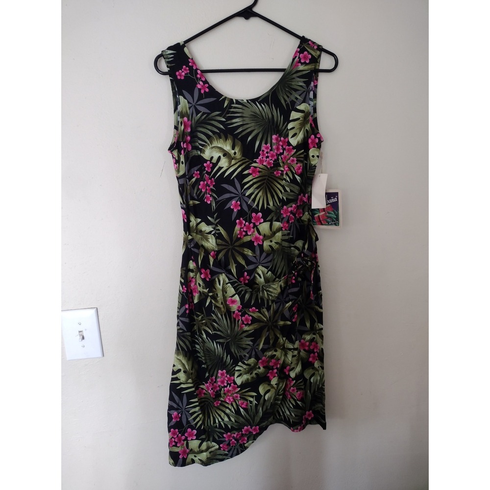 Tropical Floral Sleeveless Dress - Black, Pink & Green